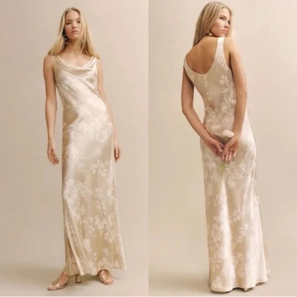 NWT Reformation Annabelle Silk Floral Print Cowl Neck Maxi Dress Sable 6